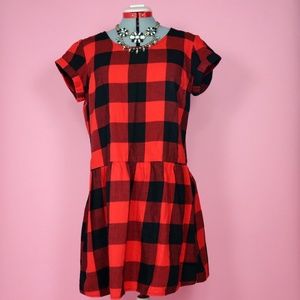 Red and Black Buffalo Checked Drop Waist Tunic